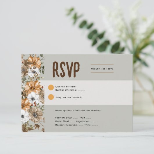 Sage Olive RSVP om Rustieke Herfst uitnodigingen t (Staand voorkant)