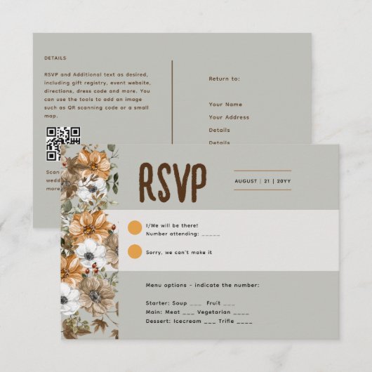 Sage Olive RSVP om Rustieke Herfst uitnodigingen t (Voorkant / Achterkant)