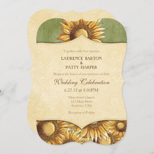 Sage Olive Rustic Zonnebloem Huwelijksuitnodiging Kaart (Voorkant / Achterkant)