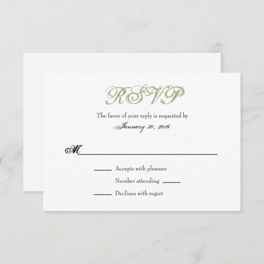 Sage Olive White Plain Simple Weddenschap RSVP-kaa RSVP Kaartje (Voorkant / Achterkant)