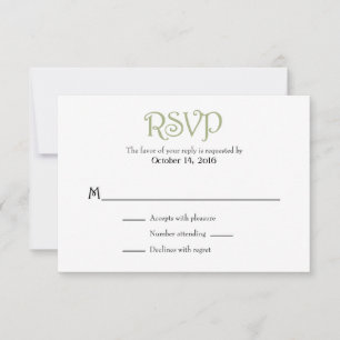 Sage Olive White Plain Simple Weddenschap RSVP-kaa RSVP Kaartje