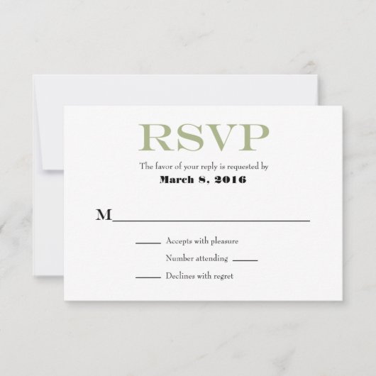 Sage Olive White Plain Simple Weddenschap RSVP-kaa RSVP Kaartje (Voorkant)