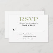 Sage Olive White Plain Simple Weddenschap RSVP-kaa RSVP Kaartje (Voorkant / Achterkant)