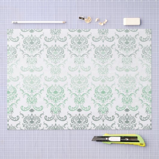 Sage Ombre Damask Tissue Paper Tissuepapier (Craft)
