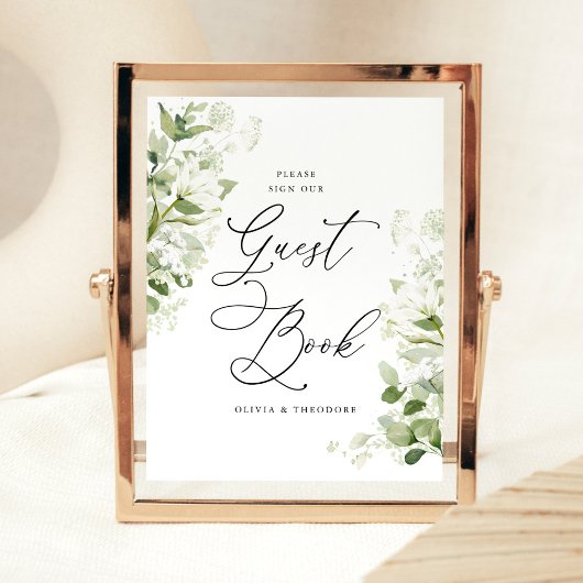 Sage Organic Greenery Guest Book Wedding Table Reclamebord Met Voetstuk