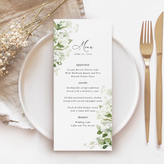 Sage Organic Greenery Wedding Reception Dinner Menu