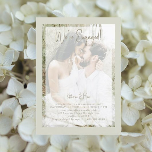 Sage Paar Foto Engagement Party Uitnodiging