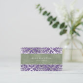 Sage Paars Glimmer Damask Silver Visitekaartje (Staand voorkant)