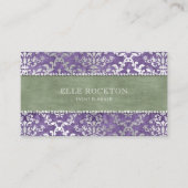 Sage Paars Glimmer Damask Silver Visitekaartje (Voorkant)
