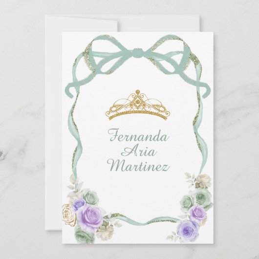 Sage Paarse Bloemen Boog Ribbon Goud Meisje Mis Qu Kaart (Achterkant)