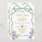 Sage Paarse Bloemen Boog Ribbon Goud Meisje Mis Qu Kaart (Voorkant / Achterkant)