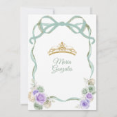 Sage Paarse Bow Princess Gold Crown Quinceañera Kaart (Achterkant)