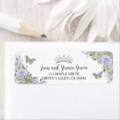 Sage Paarse Roos Bloemen Quinceanera Retouradres Etiket (Insitu)