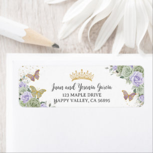 Sage Paarse Roos Bloemen Quinceanera Retouradres Etiket