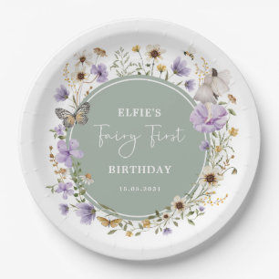 Sage Paarse Wildflower Fairy Birthday Tea Party Papieren Bordje
