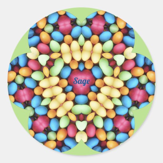 SAGE ~ PAASEIEREN VEELKLEURIG ~ RONDE STICKER (Voorkant)