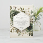 Sage Painterly Flora Wedding Kaart (Staand voorkant)