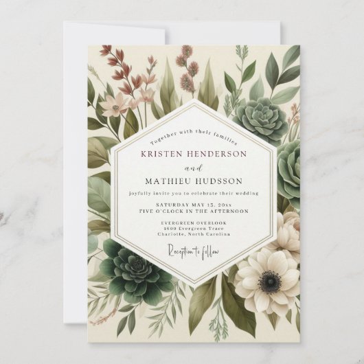 Sage Painterly Succulent Wedding Kaart (Voorkant)