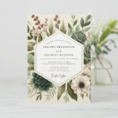Sage Painterly Succulent Wedding Kaart (Staand voorkant)