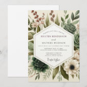 Sage Painterly Succulent Wedding Kaart (Voorkant / Achterkant)