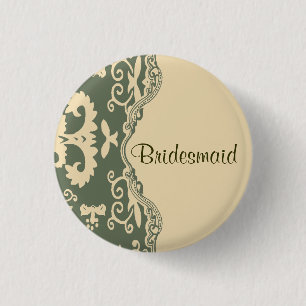 sage paisley western land bruiloft bridesmaid ronde button 3,2 cm