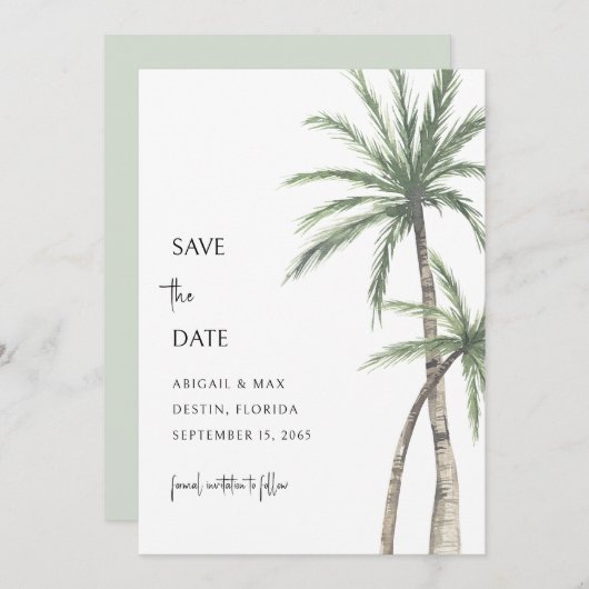 Sage Palm Tree Destination De datum opslaan Save The Date (Voorkant / Achterkant)