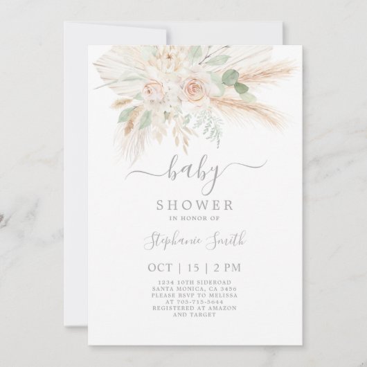 Sage pampas Floral Baby shower Invitation Kaart (Voorkant)