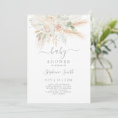 Sage pampas Floral Baby shower Invitation Kaart (Staand voorkant)