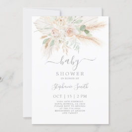 Sage pampas Floral Baby shower Invitation Kaart