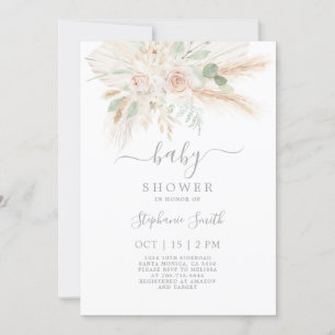 Sage pampas Floral Baby shower Invitation Kaart
