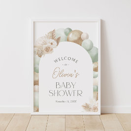 Sage Pampas Gras Boog Baby Shower Ontvangstbord Poster