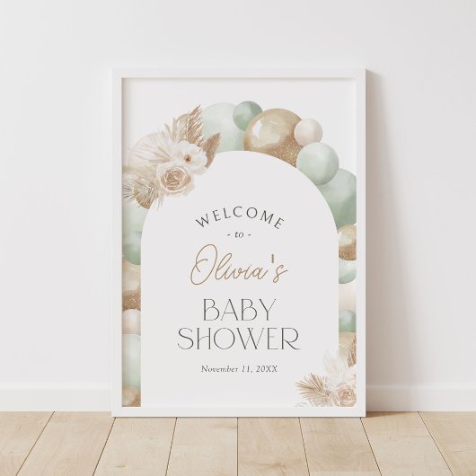 Sage Pampas Gras Boog Baby Shower Ontvangstbord Poster