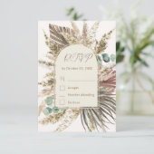 Sage Pampas Gras RSVP Kaart | Rustieke Boho Bruilo (Staand voorkant)