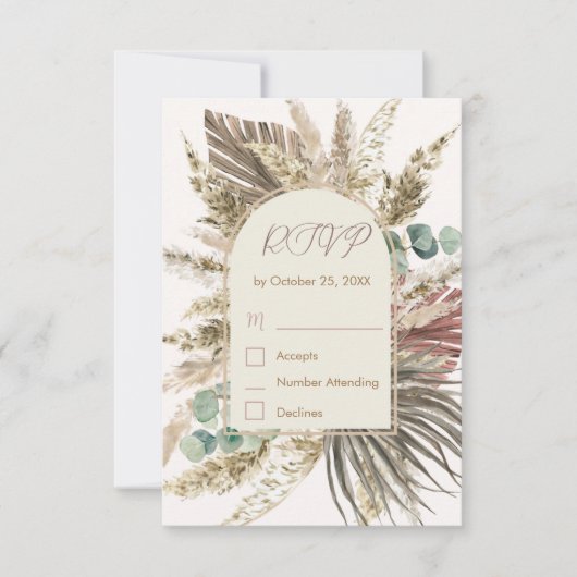 Sage Pampas Gras RSVP-kaart | Rustieke Boho-huweli RSVP Kaartje (Voorkant)