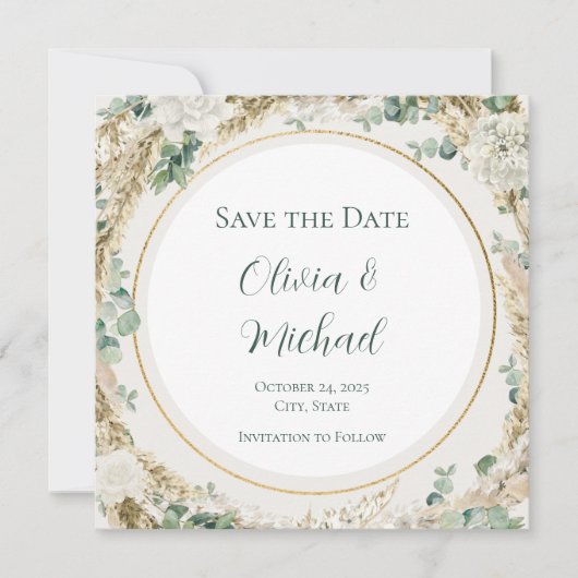 Sage Pampas Gras Save-the-Date | Aanpasbaar Save The Date (Voorkant)