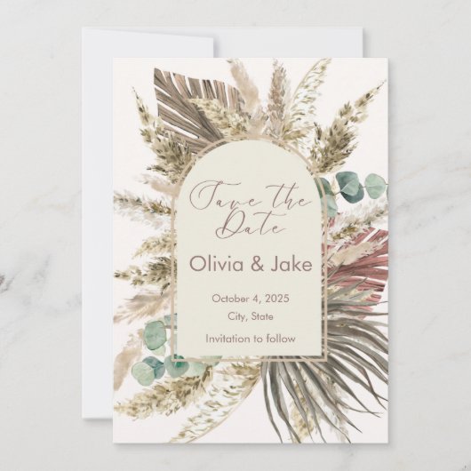 Sage Pampas Grass Bewaar de datum | Boho Rustic Save The Date (Voorkant)