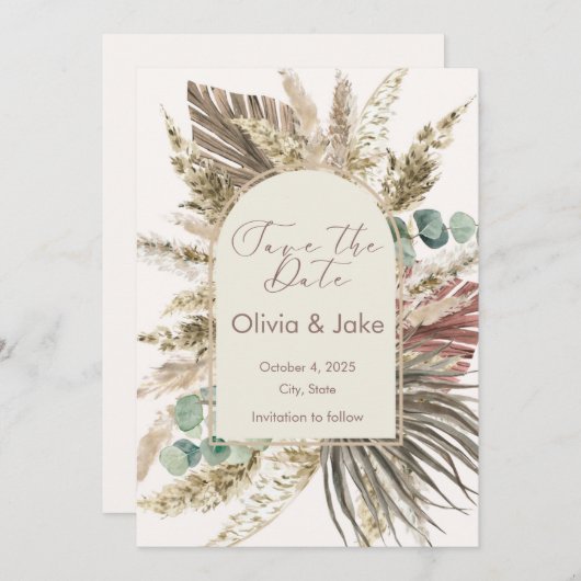 Sage Pampas Grass Bewaar de datum | Boho Rustic Save The Date (Voorkant / Achterkant)