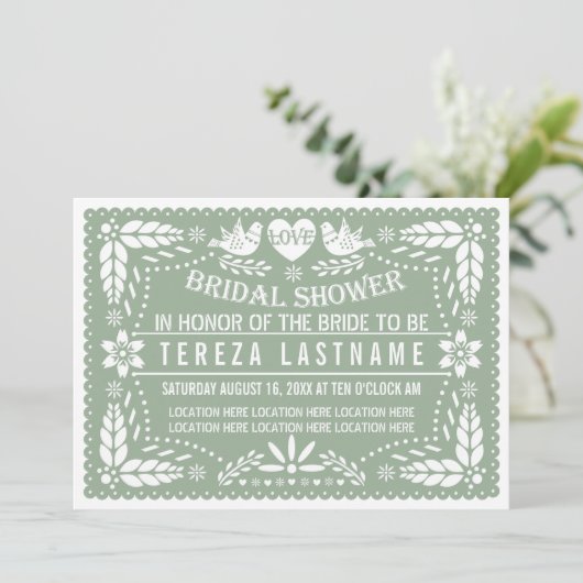 Sage papel picado houdt van vrijgezellenfeest voor kaart (Staand voorkant)