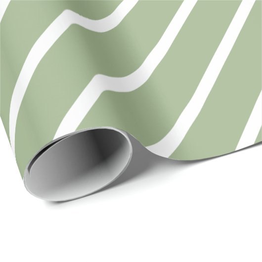 Sage-papier met groene en witte streping cadeaupapier (Rol Hoek)