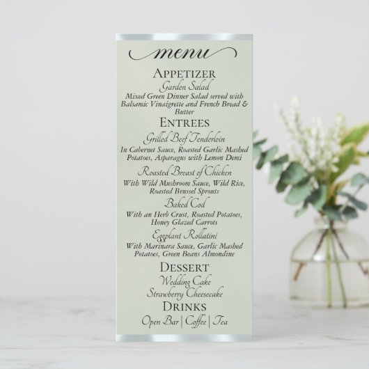 Sage Parel/Zilver - Monogram & Bedankmenu Menu (Staand voorkant)