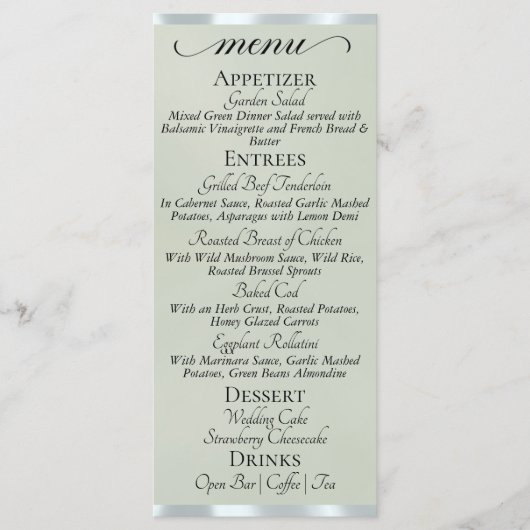 Sage Parel/Zilver - Monogram & Bedankmenu Menu (Voorkant)
