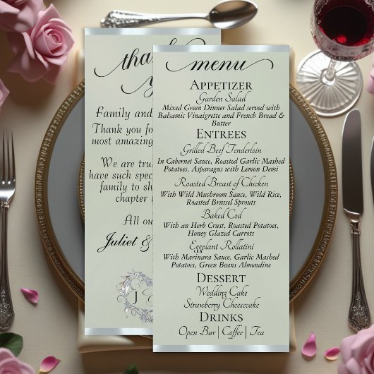 Sage Parel/Zilver - Monogram & Bedankmenu Menu