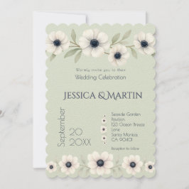 Sage Pastel Blauw Ivoor Anemoon Tijdloze bruiloft Kaart