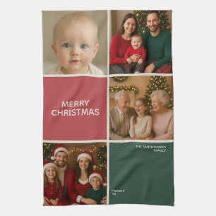 Sage Pastel foto collage Kerstmis nieuwjaar Theedoek