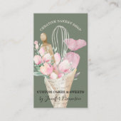 Sage Pastry Chef Pink Flowers Boho Baker Visitekaartje (Voorkant)