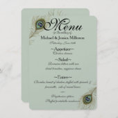 Sage Peacock Feather Bruiloft Menu (Voorkant / Achterkant)