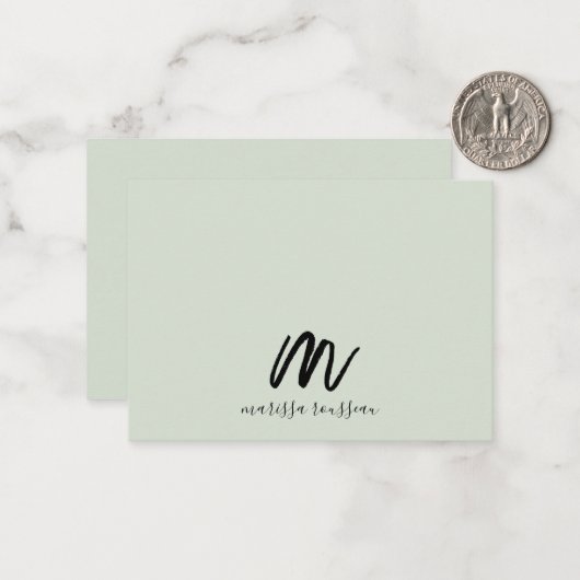 Sage Penseel Geschilderde Stijl Monogram Script Na Notitiekaartje (Voorkant / Achterkant in situ)