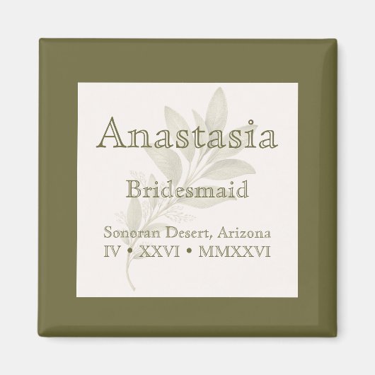 Sage Personalized Bridesmaid Name Magnet (Voorkant)