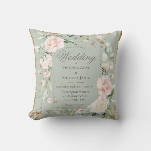 Sage Pink Blush Romantic Floral Weddenschap Kussen (Voorkant)