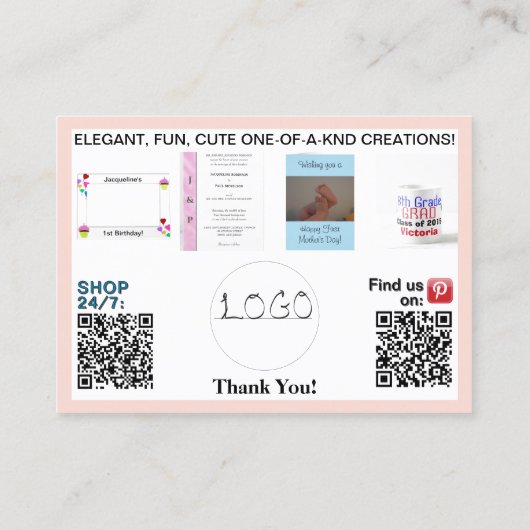 Sage Pink Business QR Code Foto's 3.5 x 2.5 Visitekaartje (Achterkant)